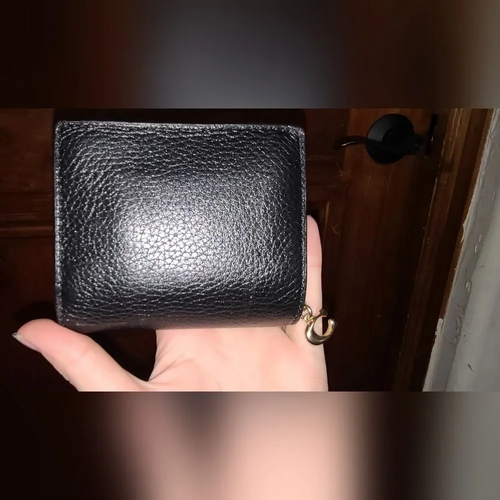 NEW Coach Designer Black Leather Snap Wallet with Gold Accents